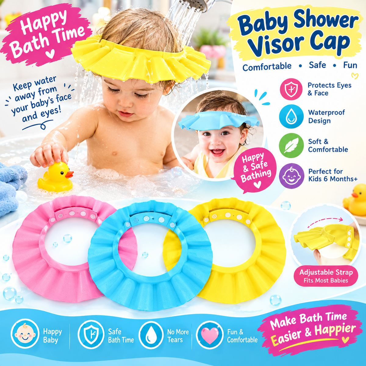 Baby Bath Visor Cap – Safe &amp; Tear-Free Bath Time